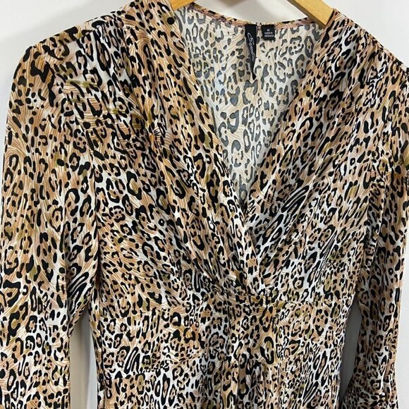 Essentials By Milano Leopard Print Jersey Knit V-Neck Dress, Medium - Picture 2 of 13